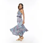 Natural style beach summer women's casual tassel maxi dress
