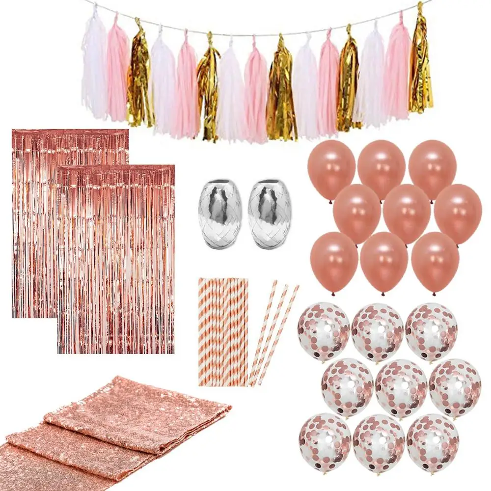 Umiss Rose Gold Party Decorations Latex Confetti Balloons Sequin