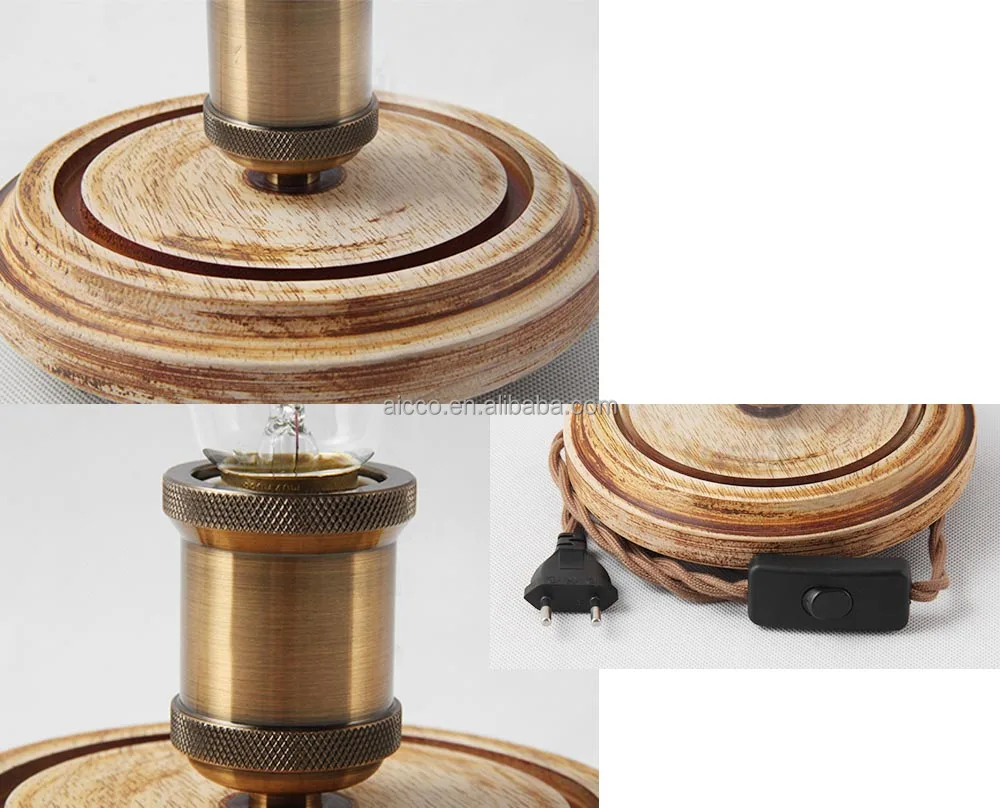 Decoration Lighting Vintage Edison Bulb Wooden Base Table Lamp With