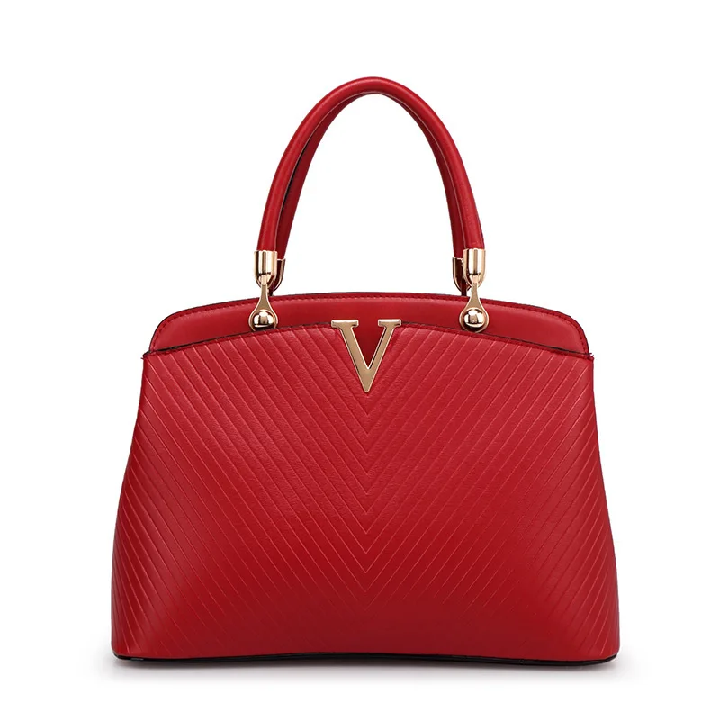2015 New Fashion Women Bag, V-shaped Cross Pattern Leather Handbags, Lady Shoulder Bags, Red Color Large Size Women Handbags A30