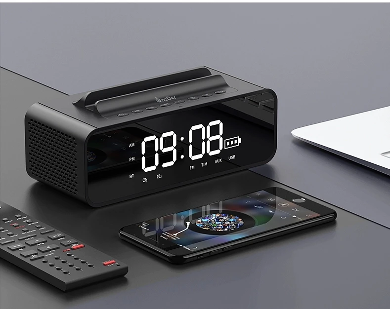 Oneder V06 Speaker Sound Box Professional Smart wireless LED screen Alarm clock active multimedia speaker - ANKUX.COM