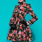 2019 new lady floral pattern long sleeve prom dress for women