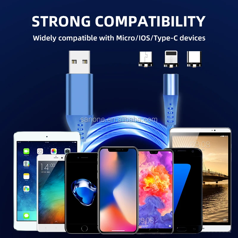 Magnetic 3in1 Aluminum Alloy 1m Android Mobile Phone Micro Usb Charging Cable for Huawei - ANKUX.COM