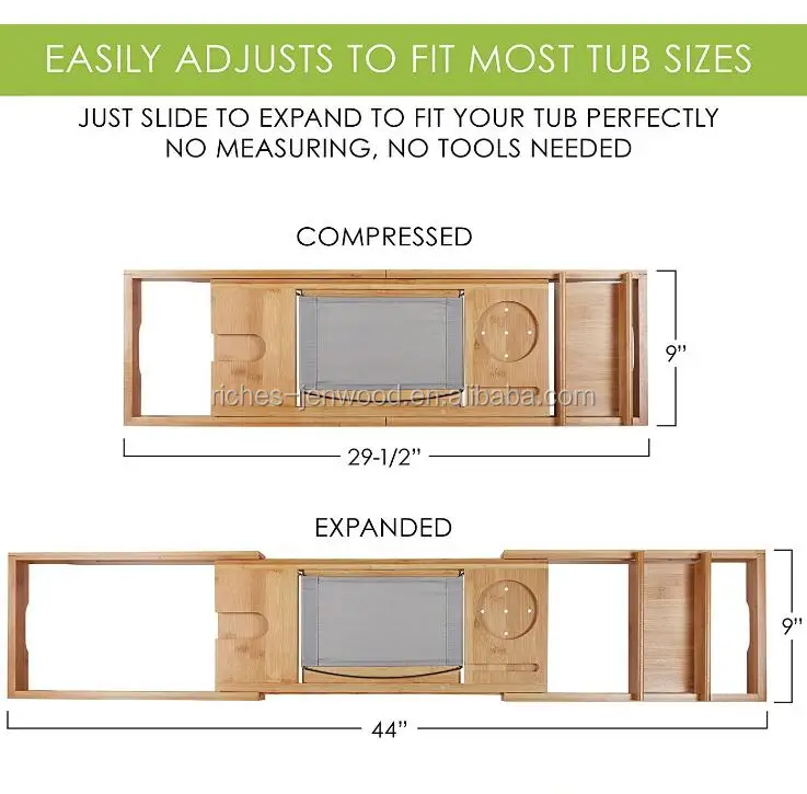 Wholesale adjustable bathroom bamboo bath bathtub  caddy tray  with extending sides