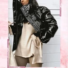 shiny black long puff sleeve fashion casual winter wear women coats puffer jacket