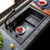 custom size single bowl black granite kitchen sink with drainboard