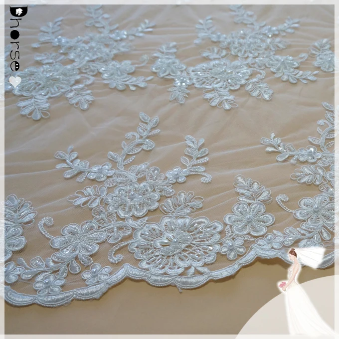 Guangzhou fábrica Dhorse DH-BF769 teste padrão de flor bordado tule de renda para o casamento/noiva do laço do vintage com contas costurar em