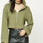 Ramax Custom Women Sport Long Boxy Sleeves Zip Front Cropped French Terry Hoodie