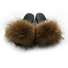 new fashion fluffy Raccoon fur Slipper Fox Fur slides for women