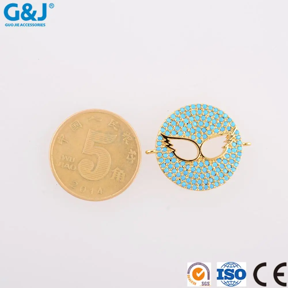 guojie brand wholesale well-designed micro pave CZ round wings of an angel jewelry charm pendant for DIY jewelry
