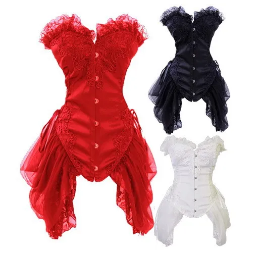2015 Hot Sale Lace Wedding Corsets Espartilho Cropped Irregular Red White waist training corsets and shaper wear steampunk