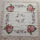 cross stitch embroidered table cloth eith 85%polyester 15%linen fabric and lace