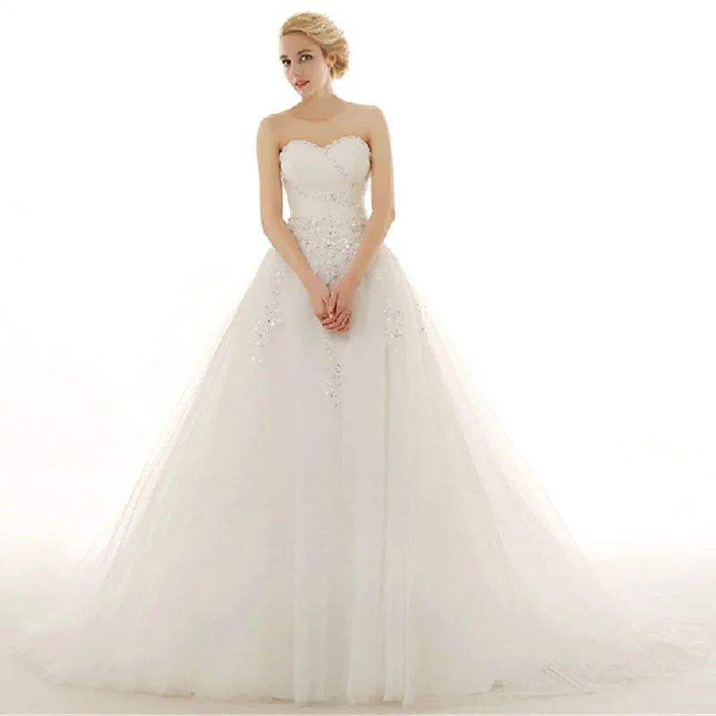 Trajes De Novia Sweetheart Tulle Wedding Dress 2015 Applique A Line Wedding Dresses Train Off Shoulder Sleeveless Bridal Gown