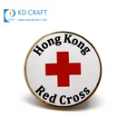 Wholesale china custom logo metal round shaped hard enamel gold plated red cross hong kong lapel pins