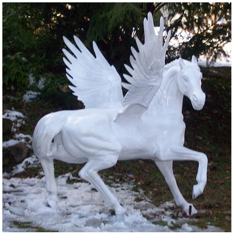 Christmas Outdoor Fiberglass Life Size Horse With Wings Statue For