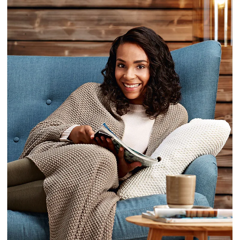 i@home Strick plaid weighted white color cotton soft throw blanket