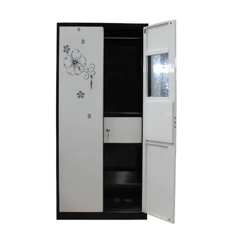 Latest Bedroom Furniture Designs 2 Door Metal Wardrobe With Mirror