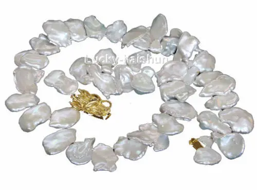 FREE SHIPPING hot sale~~~~~ natural 17" 23mm baroque white Reborn keshi pearls necklace dragon clasp
