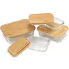 Eco-friendly Glass Storage Box Bin Set Freshkeeping Glass Food Container with Bamboo Lid Cover