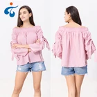 Popular fancy long sleeve new fashion cotton stripes off shoulder loose shirt women