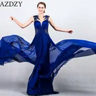 Elegant charmeuse royal blue illusion applique A-line long evening dress