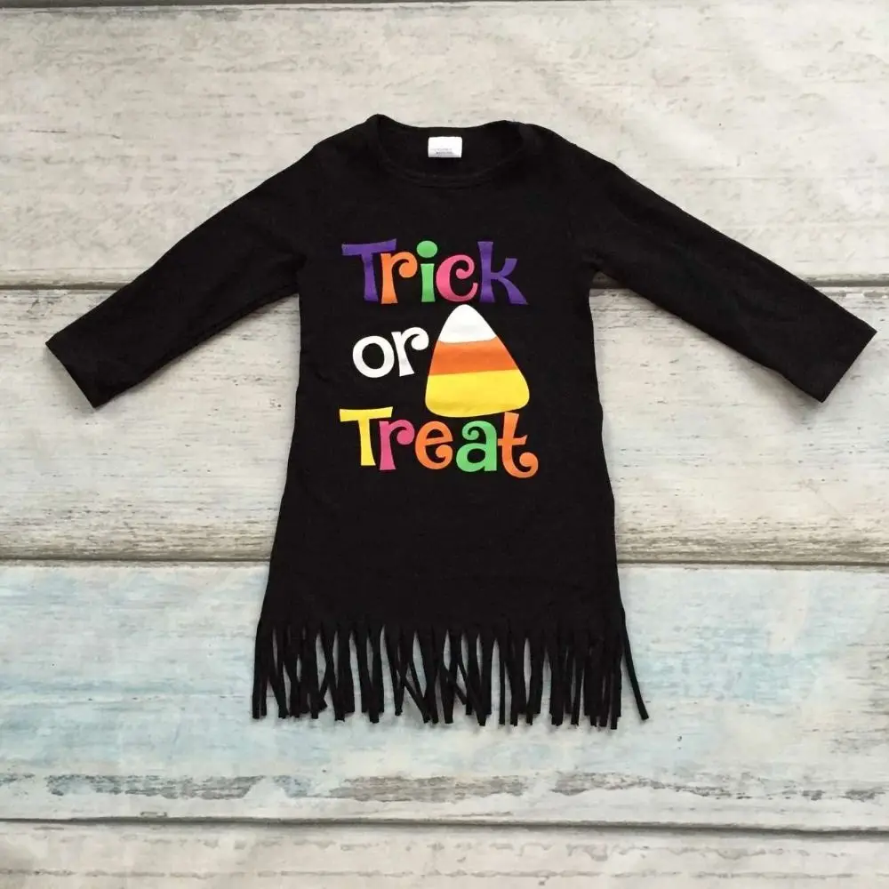 baby girls Summer dress girls Halloween Tassels dress children kids Trick ot Treat dress long sleeve Fall Tassels dress