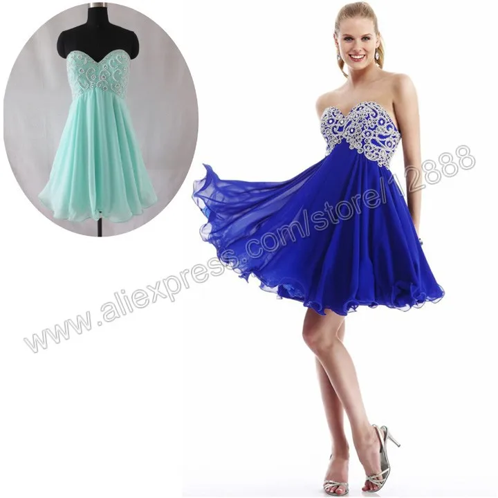 Real Picture Cheap Price Short Chiffon Water Melon Mint Navy Blue Cocktail Dress 2014
