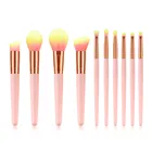 Wholesale High Quality Pink Yellow Beautiful Synthetic Pro Professional Makeup Brushes 10 Set Private Label