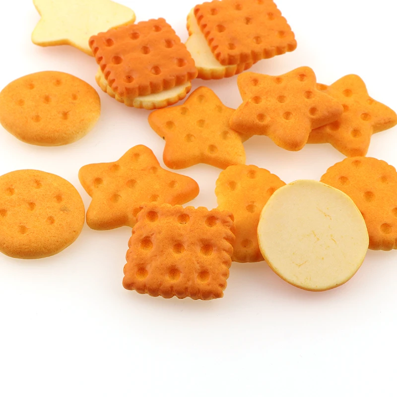 Hot Sale 20-25mm 20PC Mix Resin Flatback Cookies Flat Back Cabochon Kawaii DIY Resin Craft Decoration Miniature Resin Bread Food