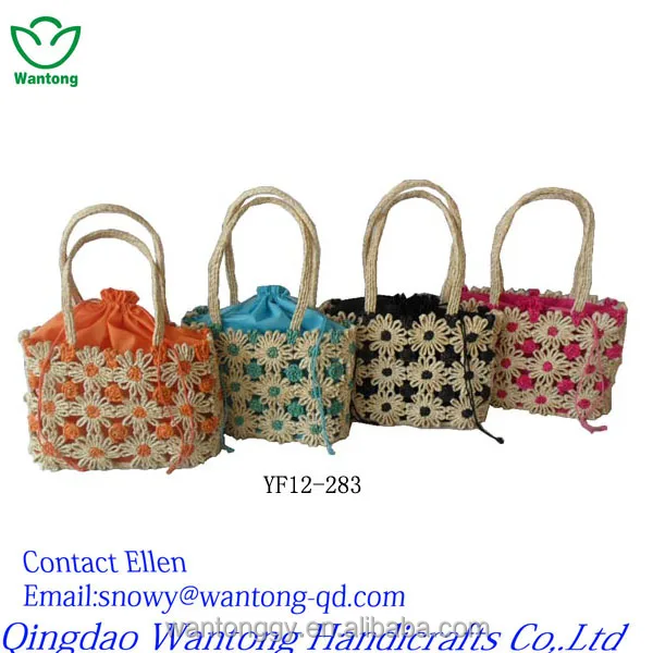 wholesale handmade colourful corn husk women fashion straw bag