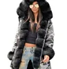 2018 parka style winter women fox fur coat hot sale camouflage coat with faux fur hood trim