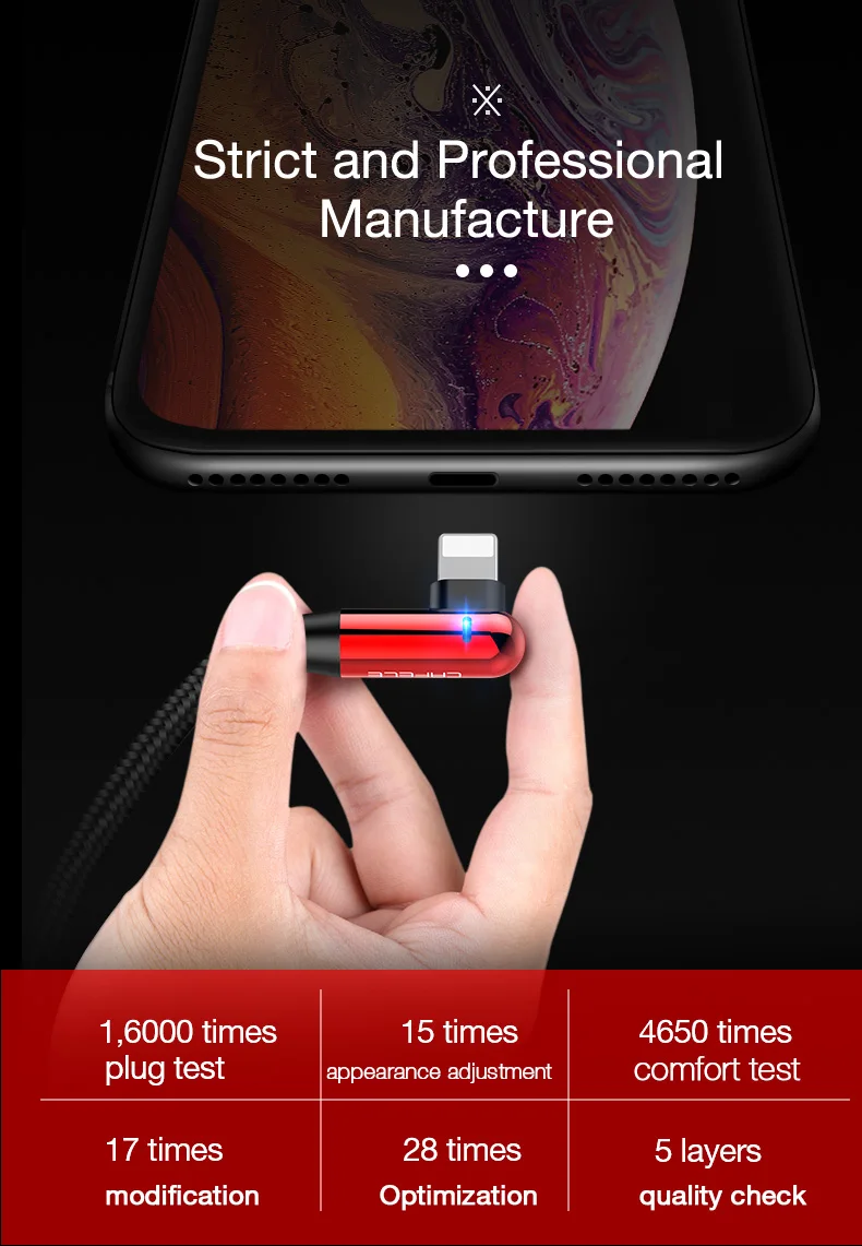 Cable Charger Fast Charging 90 Degree Shape With LED Light 3 in 1 Usb Cable For Iphone - ANKUX.COM