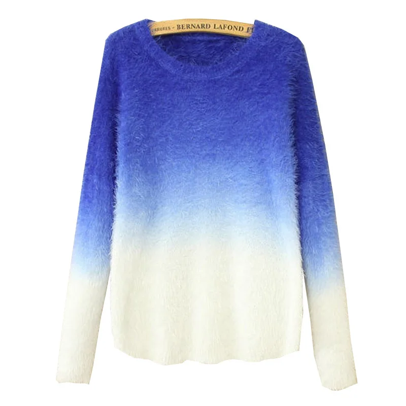 Gradient Sweater 2015 New Fashion Knitted Pink Oversized Fluffy Sweaters Korean Style Ladies Knit Batwing Mohair Loose Pullovers