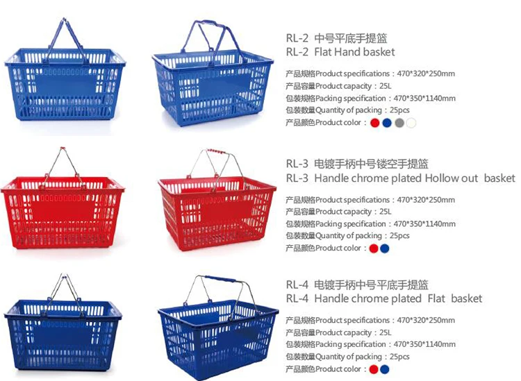 45L Whole Store Professional Supermarket Basket Turnover Trolley Wheel Shopping Baskets with Handle Wheels for Sale