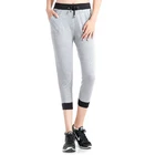 OEM Stock Wholesale Women Light Grey Drawstring Pocket French Terry Capri Jogger Pant