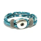 Snap Button 6mm Stitched Flower Pattern Leather Bangles Bracelet