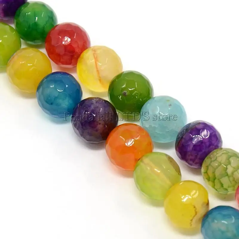 Mixed Color Natural Agate Beads Strands, Dyed, Faceted, Round, Natural Agate, 10mm, Hole: 1mm; about: 38pcs/strand, 15"
