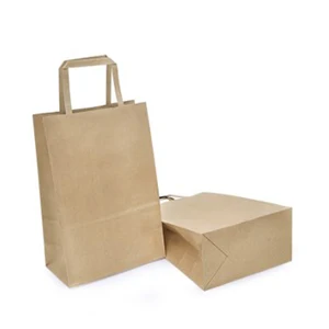 disposable food packaging paper bags with flat handles for fruit