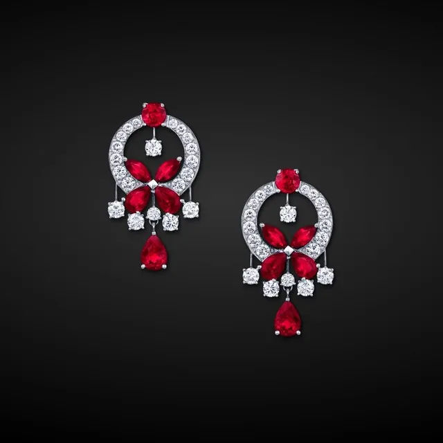 red ruby cute flower earring cubic zircon display wedding butter