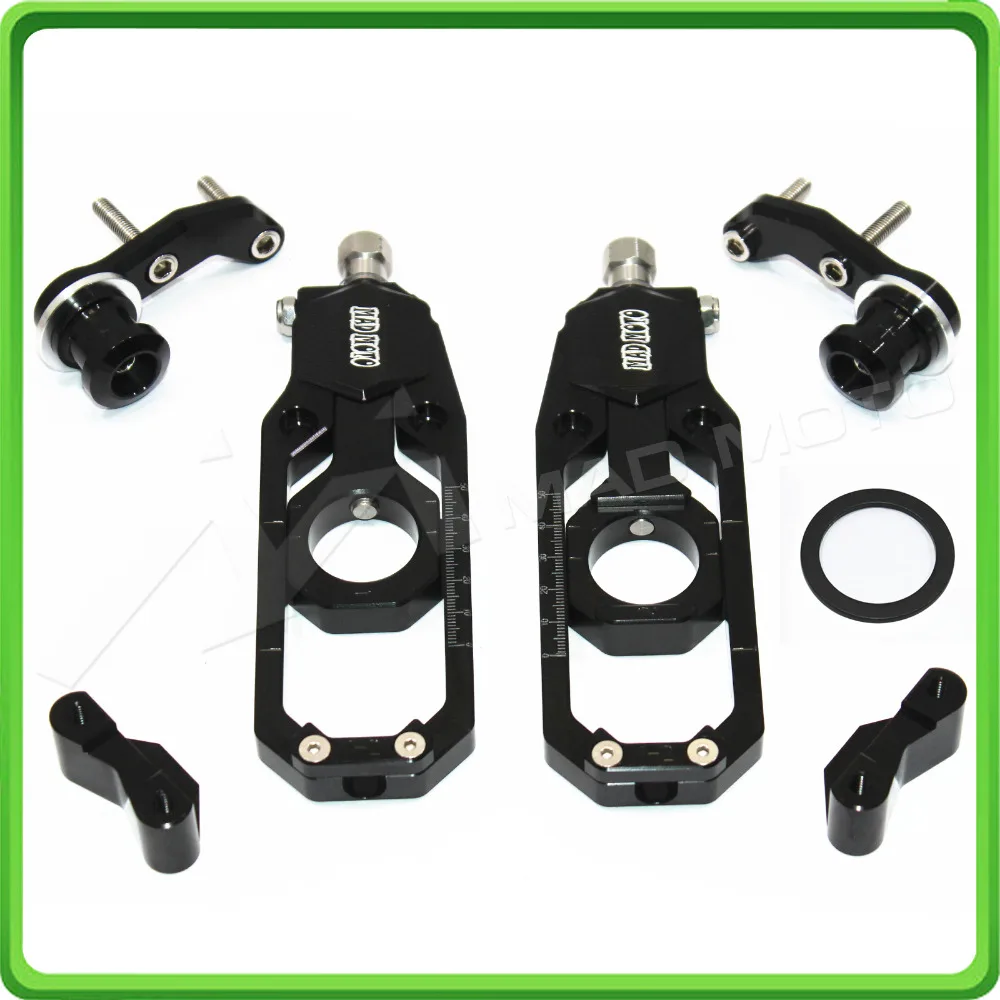 Motorcycle Chain Tensioner Adjuster with paddock bobbins kit for Yamaha R1 YZF-R1 2007 2008 2009 2010 2011 2012 2013 2014 Black (12)
