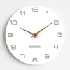 EMITDOOG Modern Design White Wall Clock Round Quartz Wooden Walnut Hands Clock for Home Decor