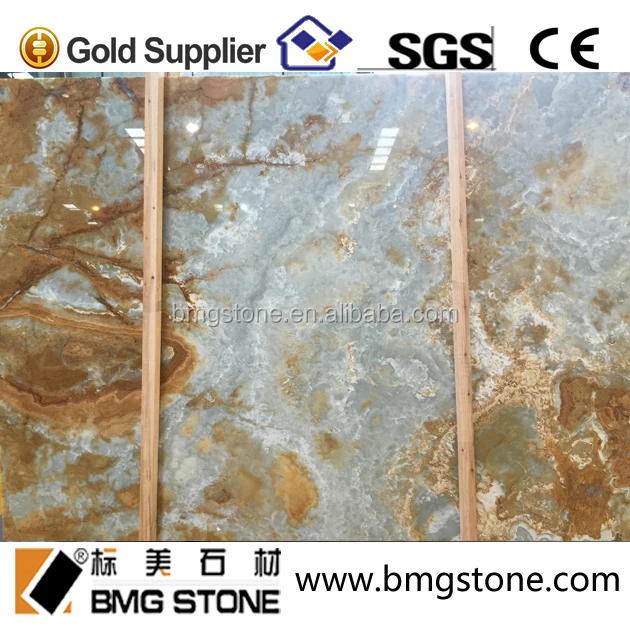 golden blue onyx marble slab for tv background wall,gold blue