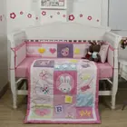 baby products manufacturers baby girl bedding sets with alphabet bug rabbit applique in color pink
