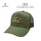 Fashion Green Fabric Custom 3d Embroidery High Quality Custom Trucker Hats