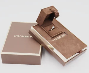 custom luxury brown pu jewelry carton paper gift storage pu