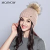 High Quality Fur Pom Warm Women Skullies Acrylic Knitted Beanie Winter Hat Beanie
