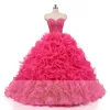 ASQ10 Real Design Hot Pink Sweetheart Ruffles Skirt Full Beads and Crystal Shiny Prom Ball Gown Quinceanera Dress with Jacket