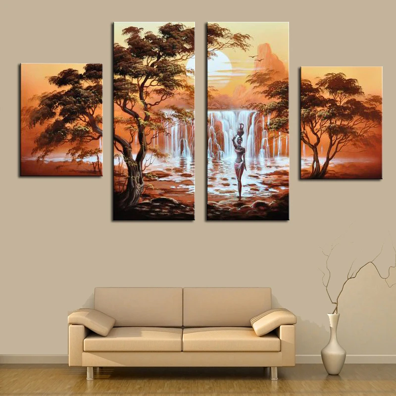 Amazing-African-Landscape-Oil-Painting-Hand-Painted-Canvas-Painting-4-Group-Canvas-Wall-Decor-Artwork-for