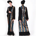 summer new design sequin stripes chiffon long sleeve women front open abaya dubai black kimono muslim