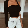 Long sleeve fashion girl Stylish one shoulder tops 2018 new design women casual short crop tops cheap